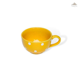 Pastel Yellow Polka Dots Coffee Cup | Height 6 cm | Diameter 10.5 cm | Hand Painted |    Set of 1 | Ceramic Pottery | 350 ml | Ideal for Tea and Coffee - PotteryDen