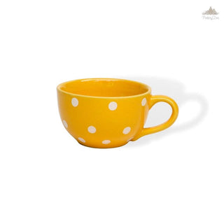 Pastel Yellow Polka Dots Coffee Cup | Height 6 cm | Diameter 10.5 cm | Hand Painted |    Set of 1 | Ceramic Pottery | 350 ml | Ideal for Tea and Coffee - PotteryDen