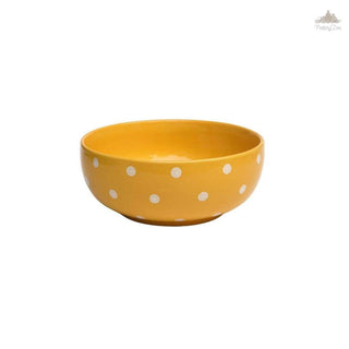 Pastel Yellow Polka Dots Serving Bowl| Height 7.5 cm | Diameter 19 cm | Hand Painted |  Set of 1 | Ceramic Pottery | Ideal for serving food items - PotteryDen