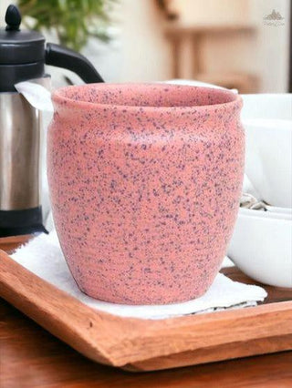 Pink with black speckles PotteryDen Kulhad - 100 ml| Hand Painted |  Set of 4 | Ceramic Pottery | Ideal for Tea Coffee and cold beverage - PotteryDen