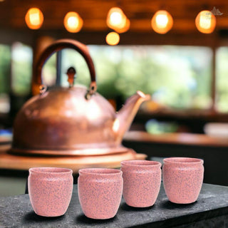 Pink with black speckles PotteryDen Kulhad - 100 ml| Hand Painted |  Set of 4 | Ceramic Pottery | Ideal for Tea Coffee and cold beverage - PotteryDen