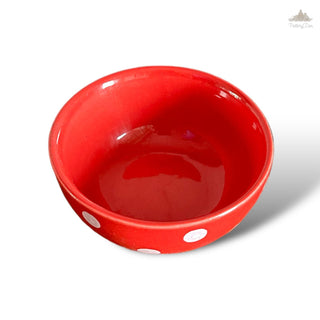 Red Polka Dots Dessert Bowl | Height 4.5 cm | Diameter 9.5 cm | Hand Painted |  Set of 1 | Ceramic Pottery | Ideal for serving desserts or curry food items - PotteryDen