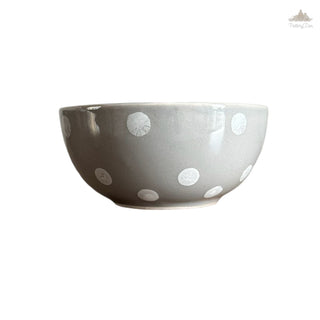 Pastel Grey Polka Dots Dessert Bowl | Height 4.5 cm | Diameter 9.5 cm | Hand Painted |  Set of 1 | Ceramic Pottery | Ideal for serving desserts or curry food items - PotteryDen