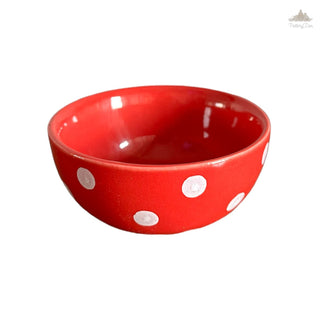 Red Polka Dots Dessert Bowl | Height 4.5 cm | Diameter 9.5 cm | Hand Painted |  Set of 1 | Ceramic Pottery | Ideal for serving desserts or curry food items - PotteryDen