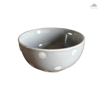 Pastel Grey Polka Dots Dessert Bowl | Height 4.5 cm | Diameter 9.5 cm | Hand Painted |  Set of 1 | Ceramic Pottery | Ideal for serving desserts or curry food items - PotteryDen