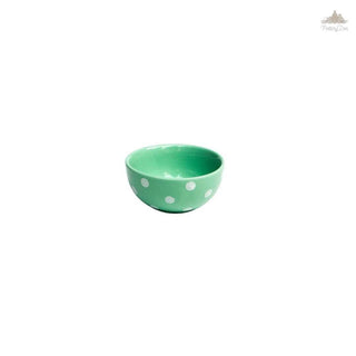 Pastel Green Polka Dots Dessert Bowl | Height 4.5 cm | Diameter 9.5 cm | Hand Painted |  Set of 1 | Ceramic Pottery | Ideal for serving desserts or curry food items - PotteryDen