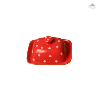 Red Polka Dots Butter Dish| Hand Painted |  Set of 1 | Ceramic Pottery | Ideal for storing the butter - PotteryDen