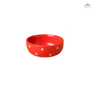 Red Polka Dots Cereal Bowl| Height 5 cm | Diameter 14 cm | Hand Painted |  Set of 1 | Ceramic Pottery | Ideal for serving cereal or any food items - PotteryDen