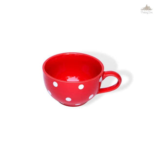 Red Polka Dots Coffee Cup | Height 6 cm | Diameter 10.5 cm | Hand Painted |    Set of 1 | Ceramic Pottery | 350 ml | Ideal for Tea and Coffee - PotteryDen