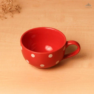 Red Polka Dots Coffee Cup | Height 6 cm | Diameter 10.5 cm | Hand Painted |    Set of 1 | Ceramic Pottery | 350 ml | Ideal for Tea and Coffee - PotteryDen