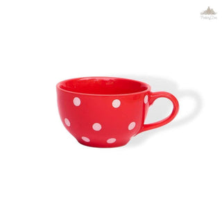 Red Polka Dots Coffee Cup | Height 6 cm | Diameter 10.5 cm | Hand Painted |    Set of 1 | Ceramic Pottery | 350 ml | Ideal for Tea and Coffee - PotteryDen