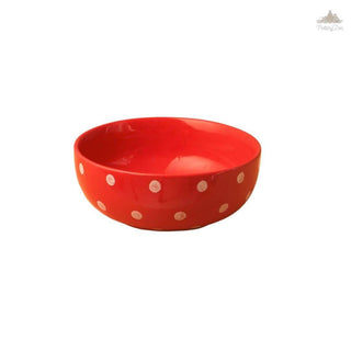 Red Polka Dots Serving Bowl| Height 7.5 cm | Diameter 19 cm | Hand Painted |  Set of 1 | Ceramic Pottery | Ideal for serving food items - PotteryDen