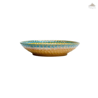 Rustic Yellow & Green Thumbprint Bowl | Height 5 cm | Diameter 24.5 cm | Hand Painted |  Set of 1 | Ceramic Pottery | Ideal for serving food items - PotteryDen