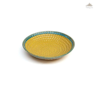 Rustic Yellow & Green Thumbprint Bowl | Height 5 cm | Diameter 24.5 cm | Hand Painted |  Set of 1 | Ceramic Pottery | Ideal for serving food items - PotteryDen