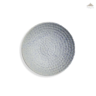 Santorini White with blue Speckles Thumbprint Bowl | Height 5 cm | Diameter 24.5 cm | Hand Painted |  Set of 1 | Ceramic Pottery | Ideal for serving food items - PotteryDen