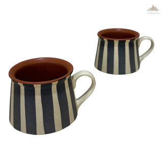 Ivory with dark grey Tea Coffee Cup  | Hand Painted |  Set of 2 | Ceramic Pottery | Ideal for serving tea or coffee - PotteryDen