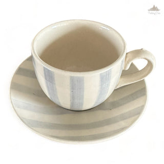 Summer Minimalist Ceramic Cup & Saucer | Hand Painted |  Set of 1 | Ideal for serving tea or coffee - PotteryDen